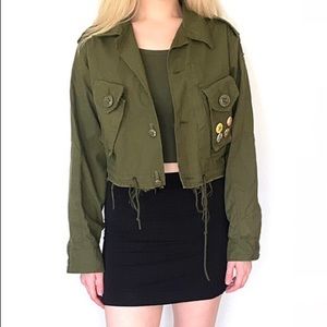90’s Vintage grunge Canadian army green cargo Utility jacket coat cropped Marvel